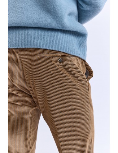 PANTALON SLIM VELOURS CAMEL+MARINE sur le site 