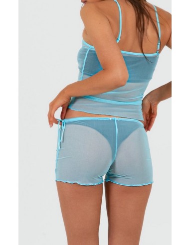 Shorty - Mesh Turquoise brillant des détails fins