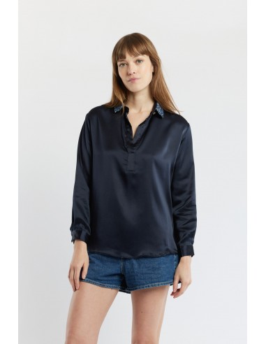 SILK SHIRT navy rembourrage situé sous