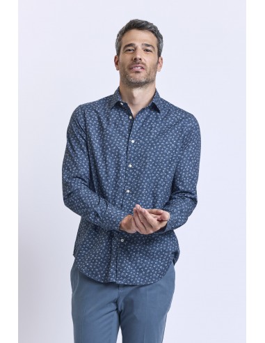 FLOWERED SEMI SLIM SHIRT INDIGO à prix réduit toute l'année