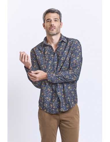 VELVET SEMI SLIM SHIRT NAVY rembourrage situé sous