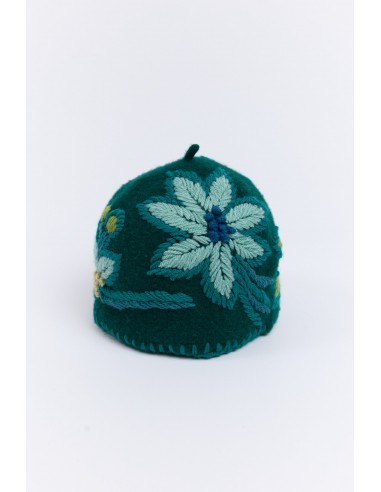 BONNET BRODE FLEURS GREEN en linge